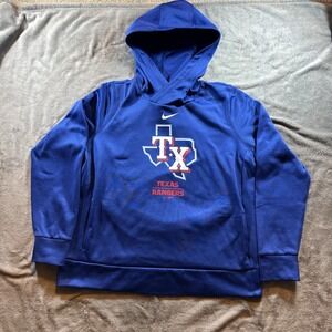 Nike Texas Rangers Hoodie Mens Large Blue Sweatshirt Pullover Center Swoosh MLB